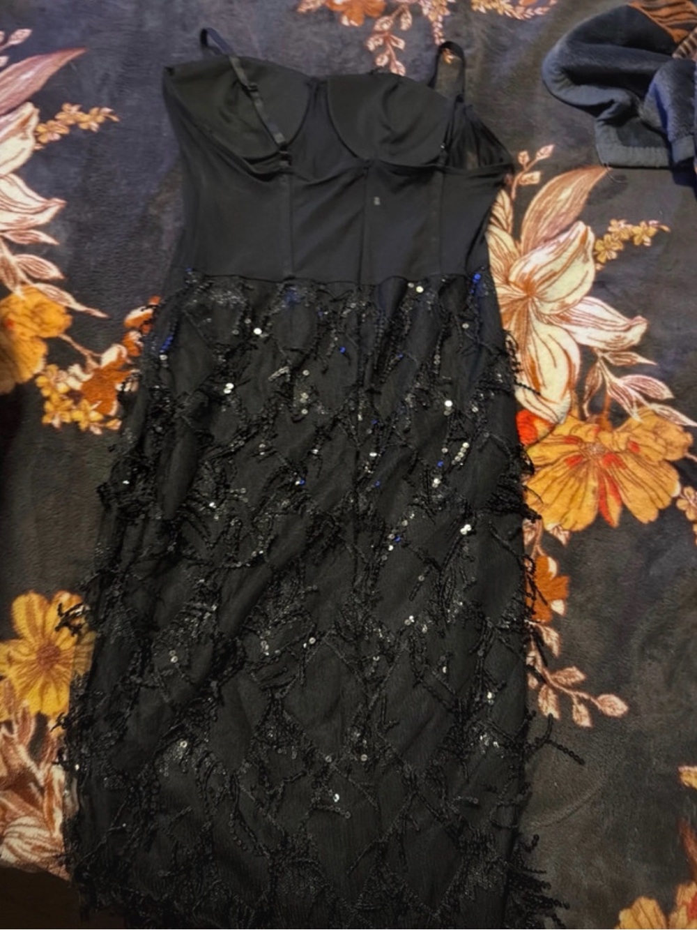 SHEIN Black Beaded Fringe Midi Dress